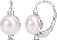 DELMAR Diamond & 7.5-8mm Freshwater Pearl Earrings