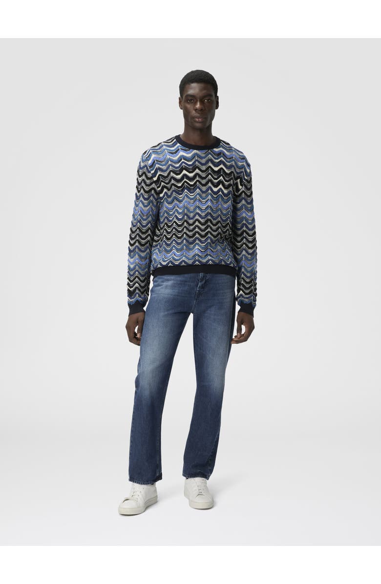 Missoni Crew Neck Sweater With Geometric Zigzag Pattern, Alternate, color, Blue