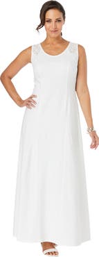 Jessica London Stretch Cotton Crochet-Back Maxi Dress