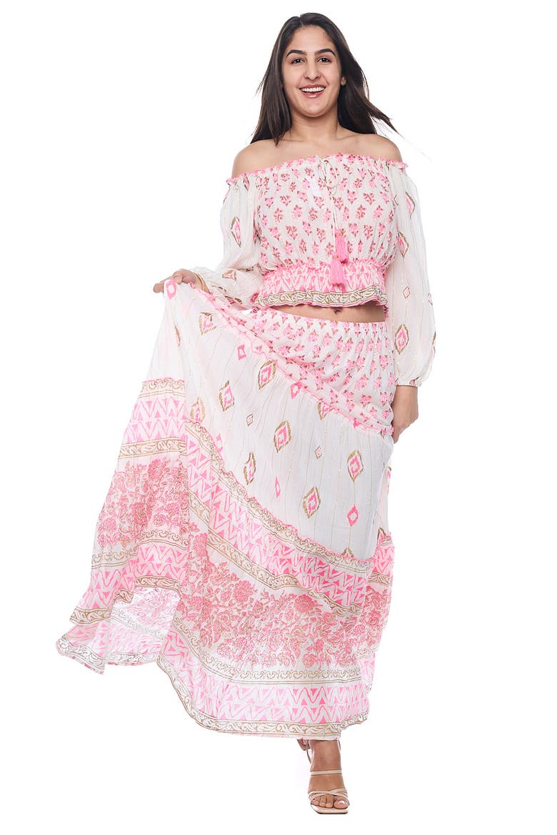 Off-the-Shoulder Top & Maxi Skirt Set, Alternate, color, PINK