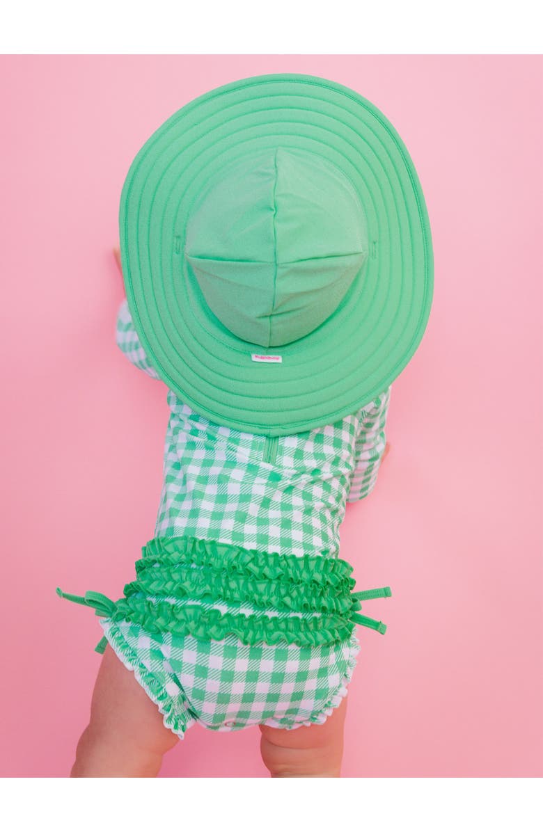 RuffleButts Baby Girls Gingham Long Sleeve UPF50+ One Piece Rash Guard, Alternate, color, Spring Green Gingham