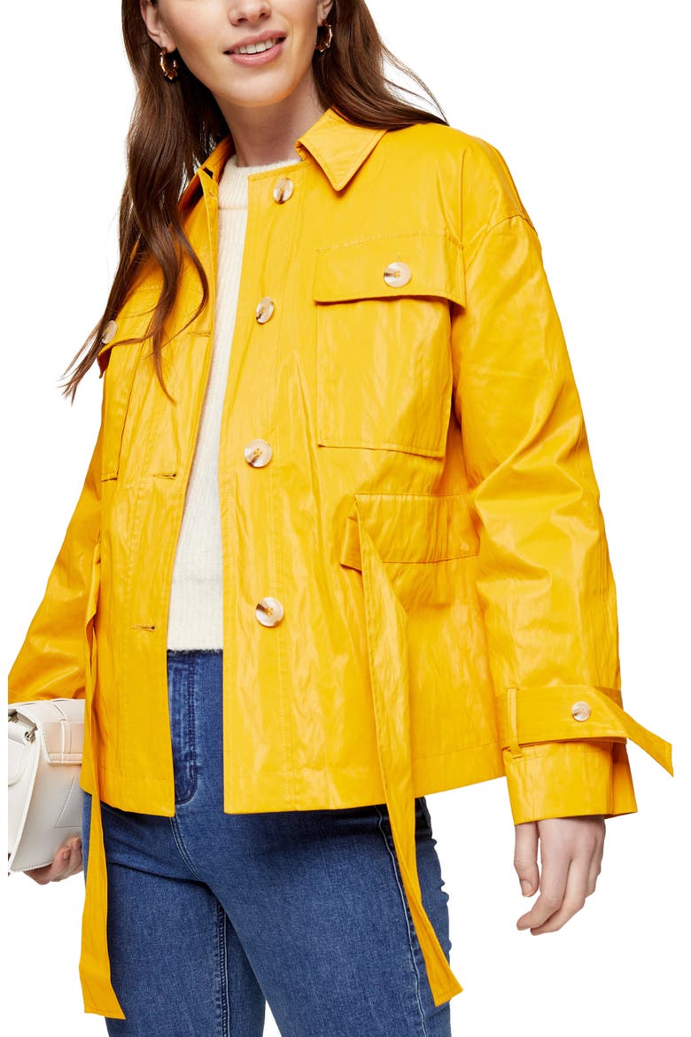 Faux Leather Belted Jacket, Main, color, YELLOW
