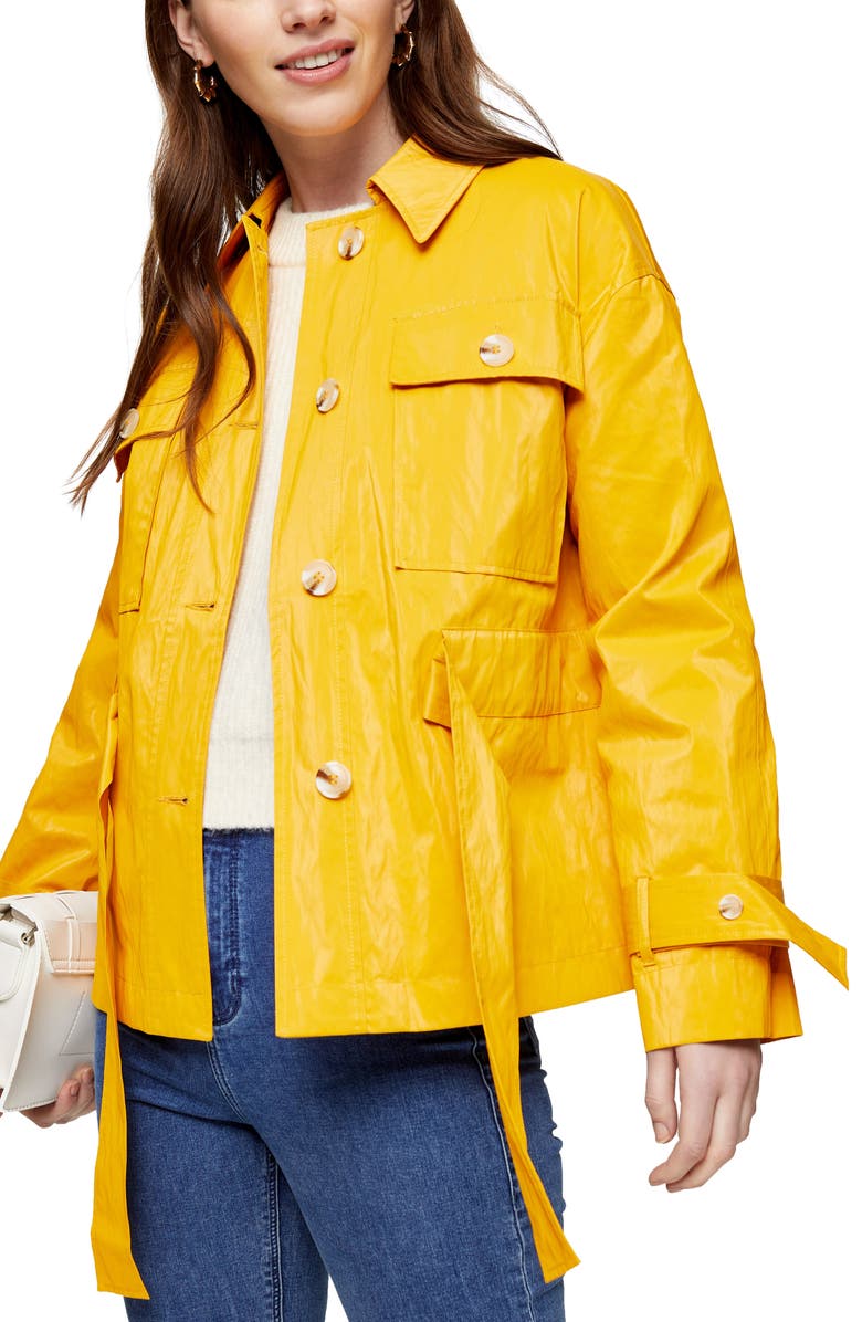 Topshop Faux Leather Belted Jacket, Main, color, 