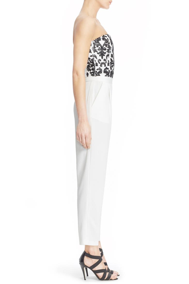 'Jeri' Beaded Jumpsuit, Alternate, color, OFF WHITE/ BLACK