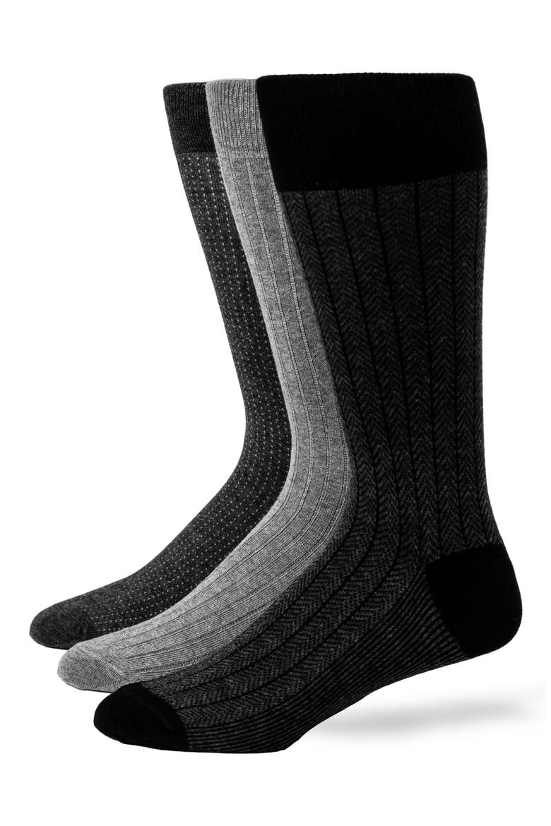 Assorted 3-Pack Cotton Blend Dress Socks, Main, color, BLACK