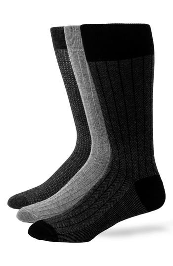 Lorenzo Uomo Assorted 3-pack Cotton Blend Dress Socks In Black