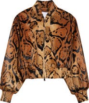Stella McCartney Cloud Leopard Crop Velveteen Bomber Jacket