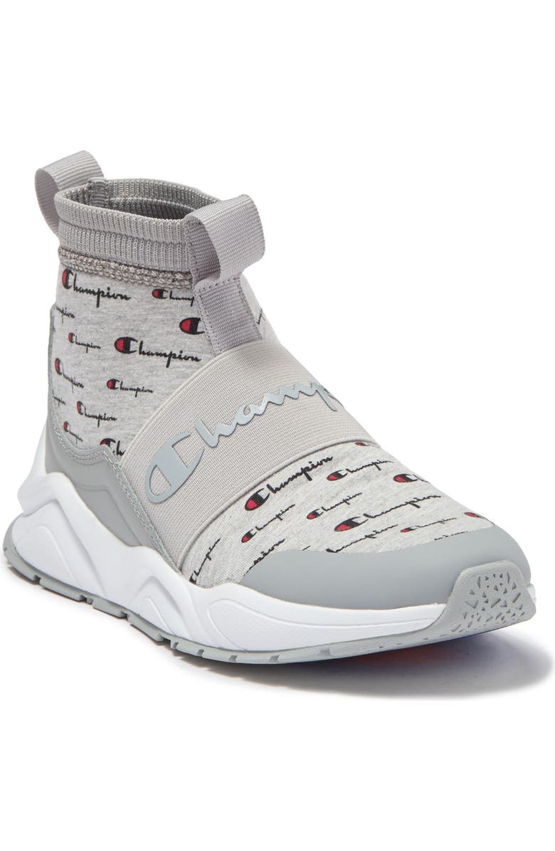 Champion Rally Script High Top Sock Sneaker, Alternate, color,