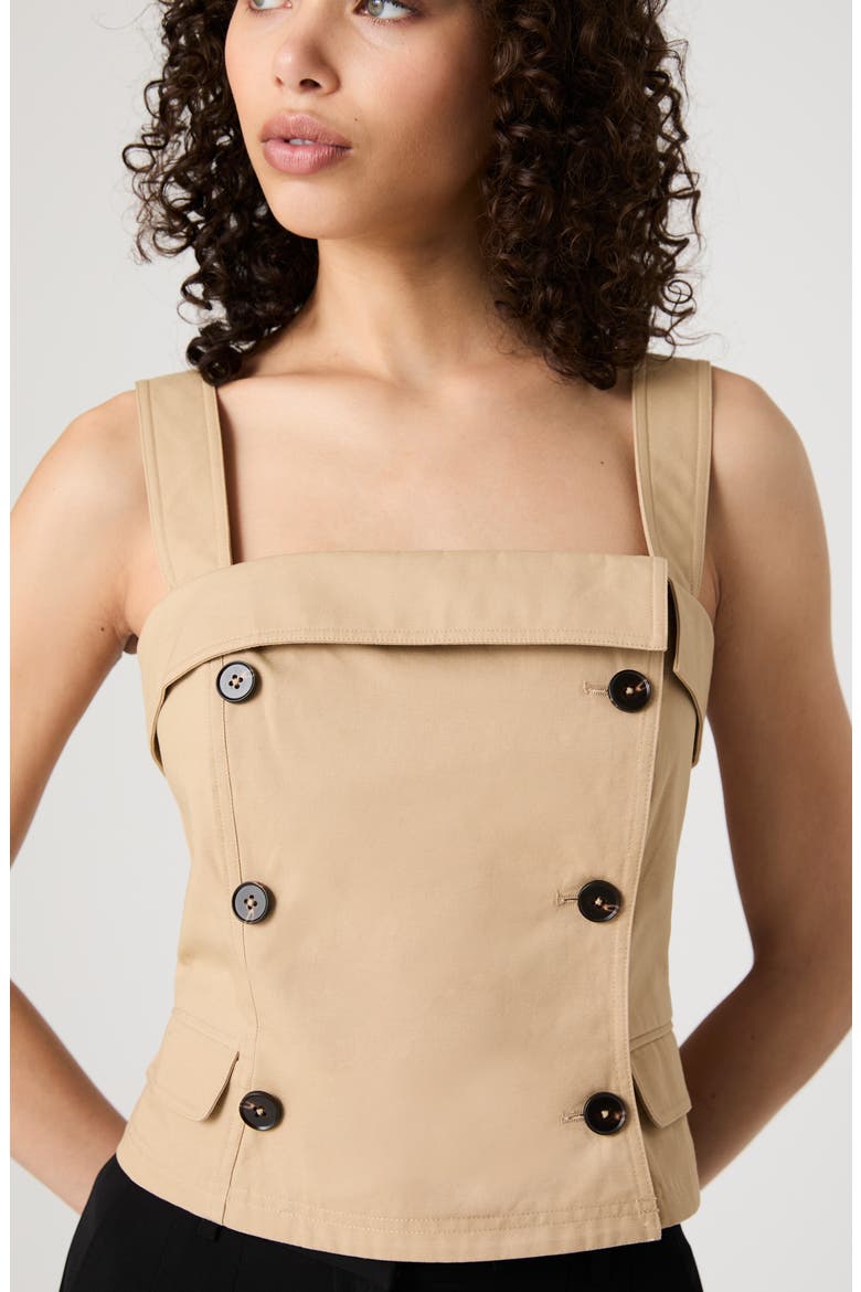 Double Breasted Cotton Top, Alternate, color, KHAKI