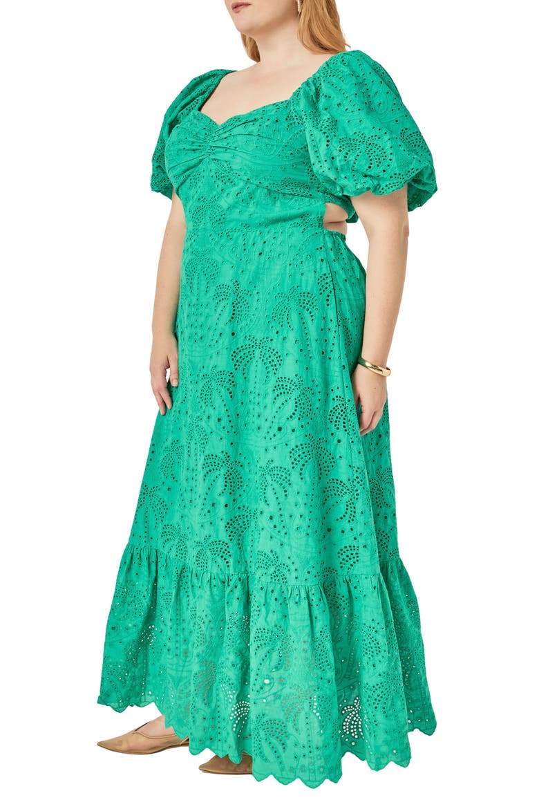 Embroidered Eyelet Resort Maxi Dress, Alternate, color, GREEN