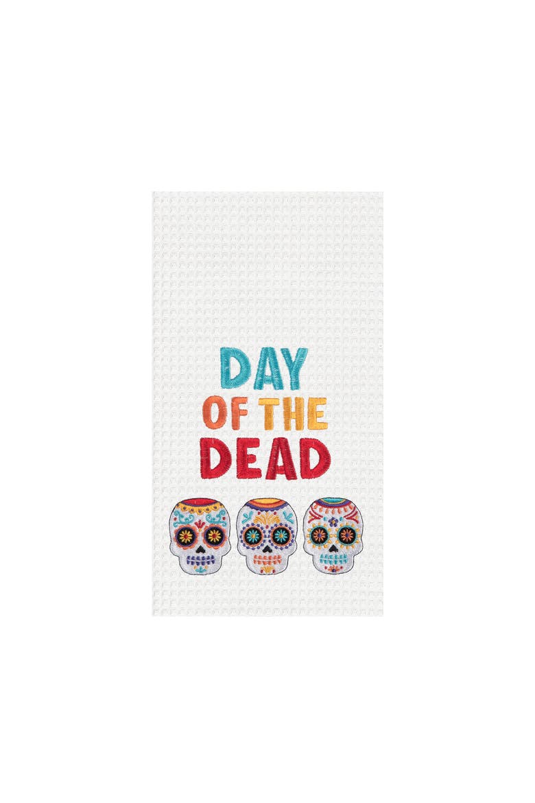 Skull Trio Flour Sack Cotton Halloween Dishtowel, Main, color, White