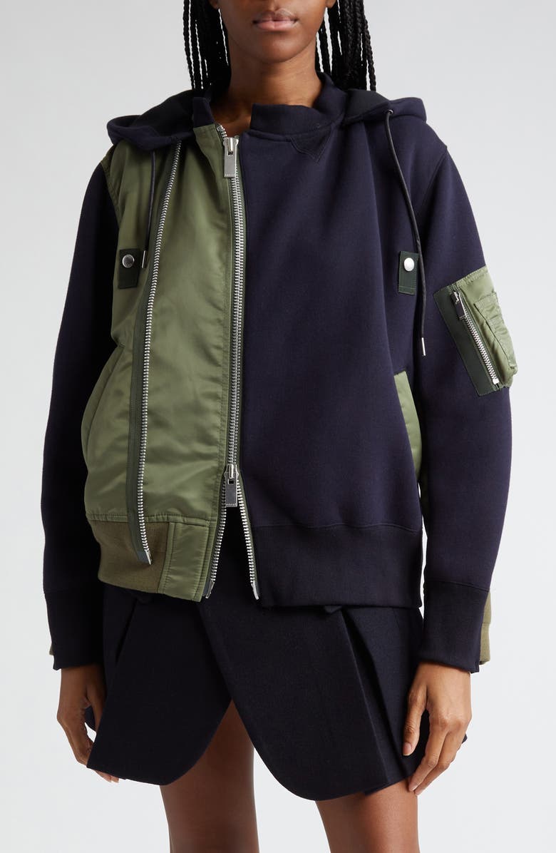 Sacai Nylon & Cotton Blend Sponge Hoodie Jacket, Main, color, 