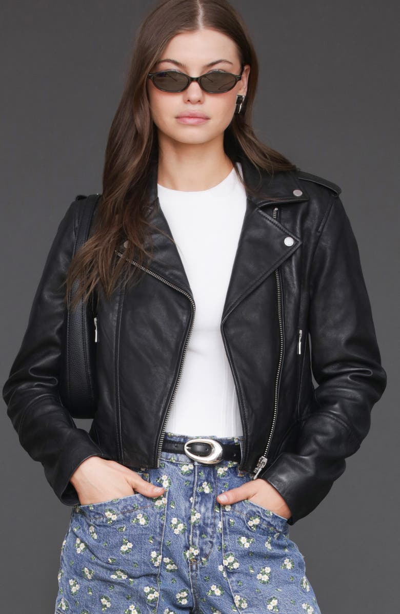 Avec Les Filles Leather Biker Jacket, Alternate, color,