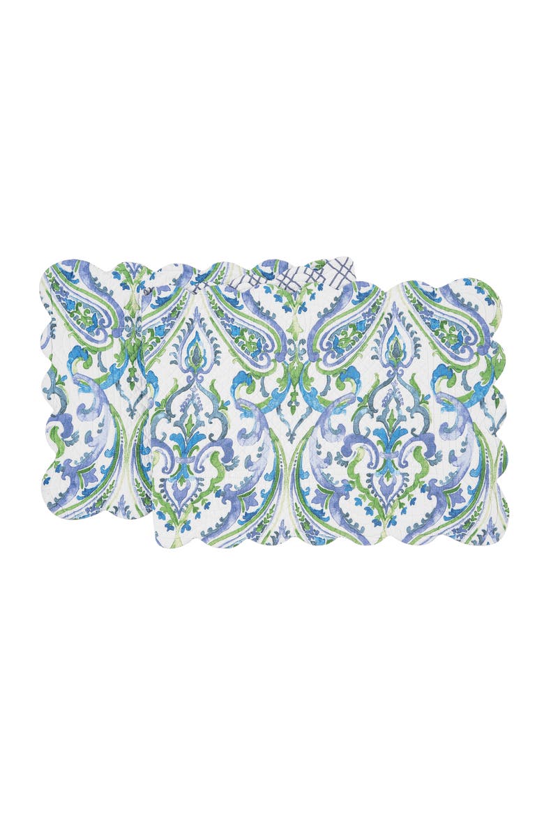 Juliet Quilted Reversible Bright Paisley Dining Table Runner 14" x 51", Main, color, Blue