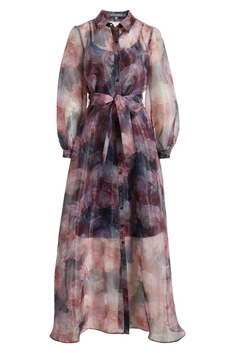 Floral Organza Button-Up Gown, Alternate, color, PINK MULTI