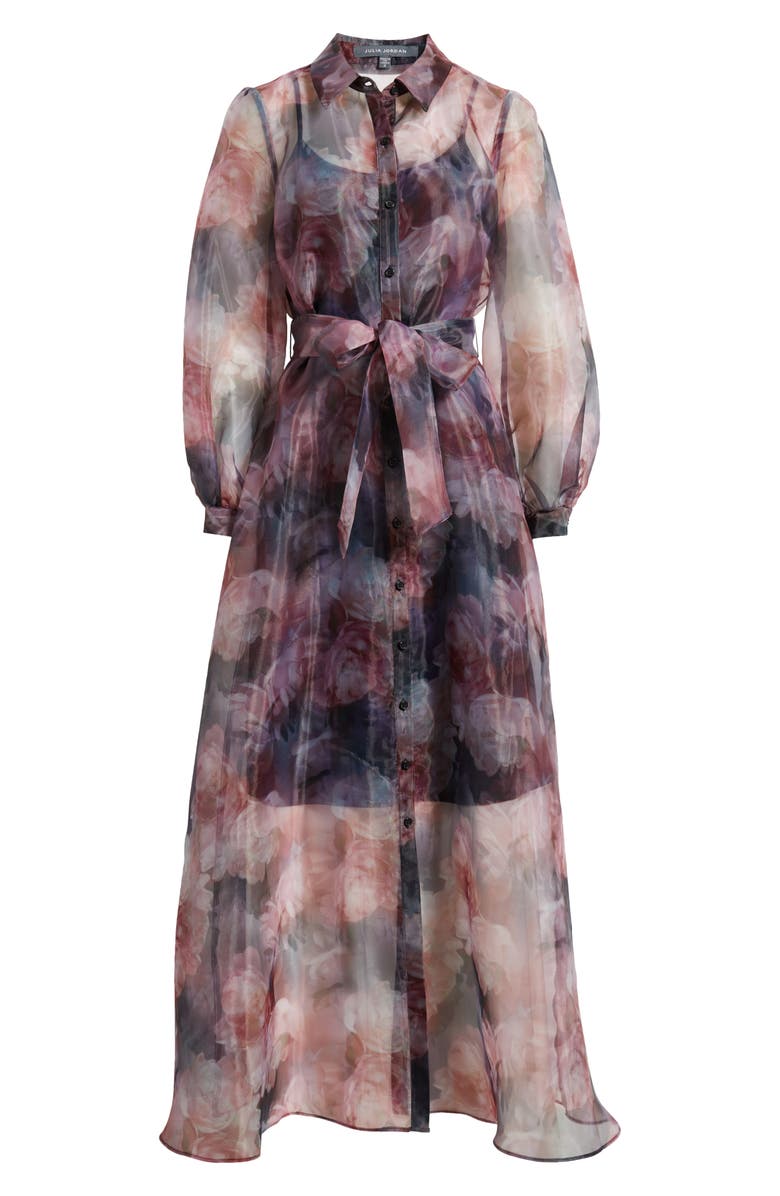 Julia Jordan Floral Organza Button-Up Gown, Alternate, color, Pink Multi