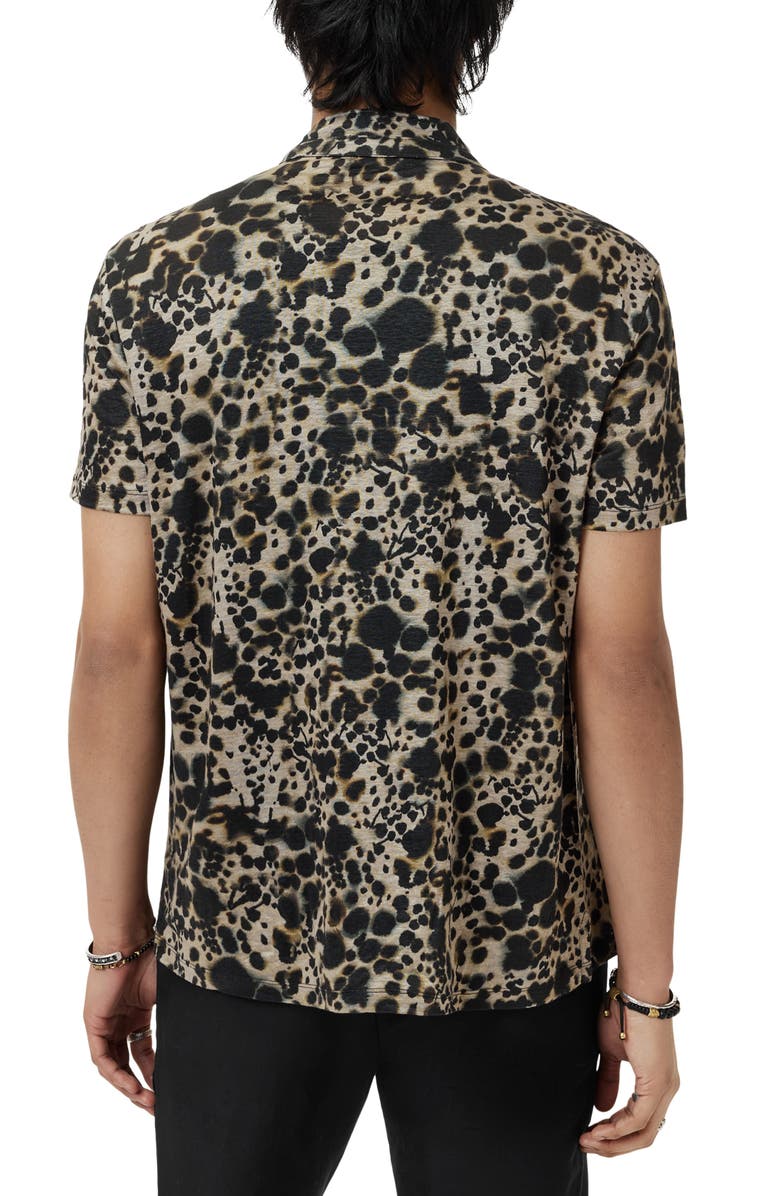 John Varvatos Marini Leopard Print Short Sleeve Button-Up Shirt, Alternate, color, Smoked Pearl Grey