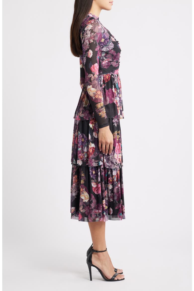 Floral Print Long Sleeve Dress, Alternate, color, ANNE BLACK MULTI