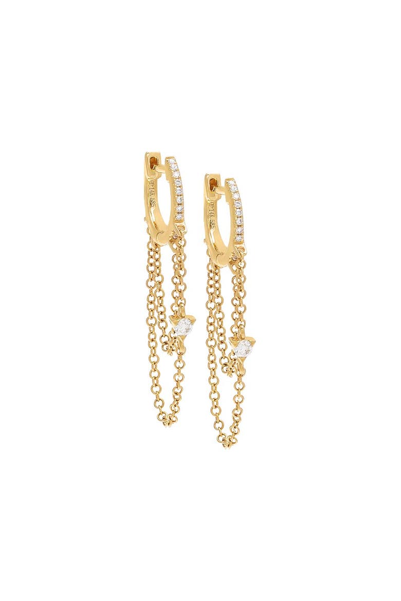 Pave Diamond Double Chain Huggie Earring 14K, Main, color, 14K Gold