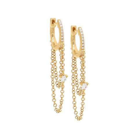 Pave Diamond Double Chain Huggie Earring 14K