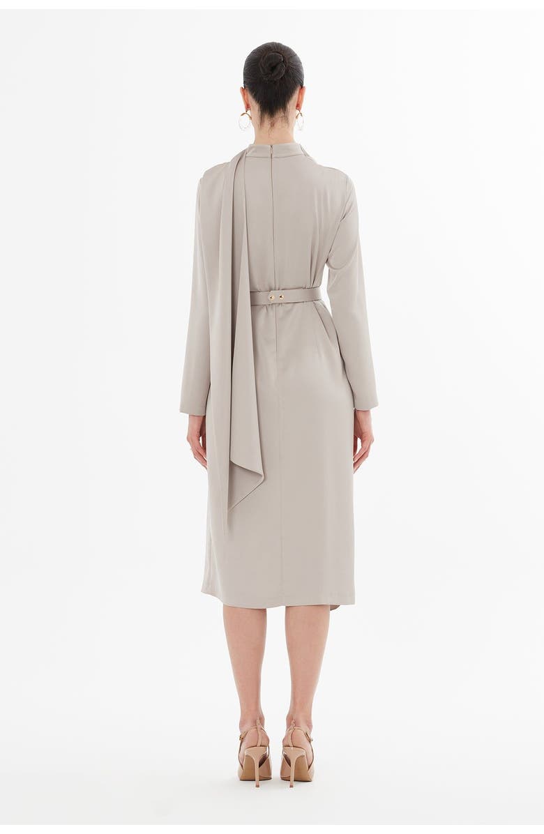 Gizia Midi Dress with Bolero Look and Belt, Alternate, color, Beige