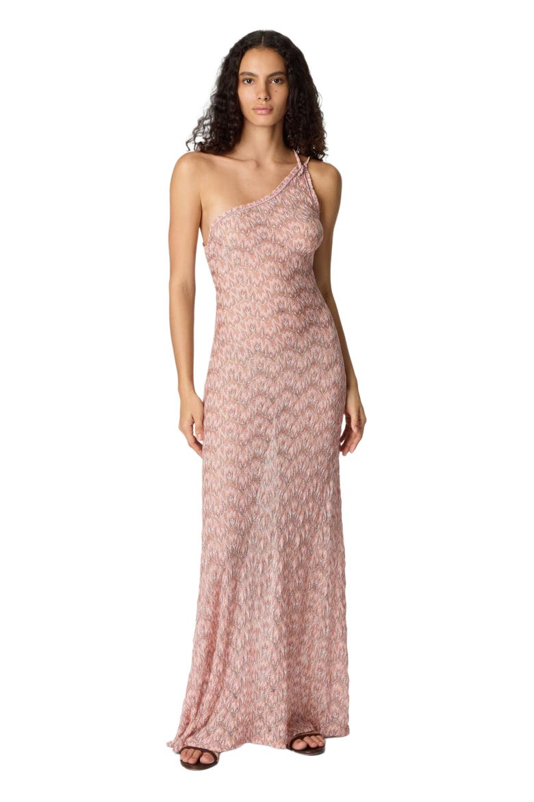 One-shoulder Dress In Lamé Viscose With Foliage Motif, Main, color, Multicoloured
