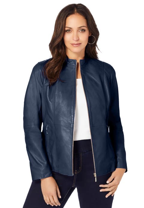 Zip Front Leather Jacket (Plus)