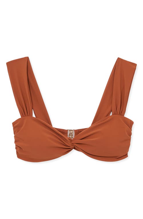 Reiss Womens Hallie Twist-front Ruched-side Stretch-woven Bikini Top Brown In Brown