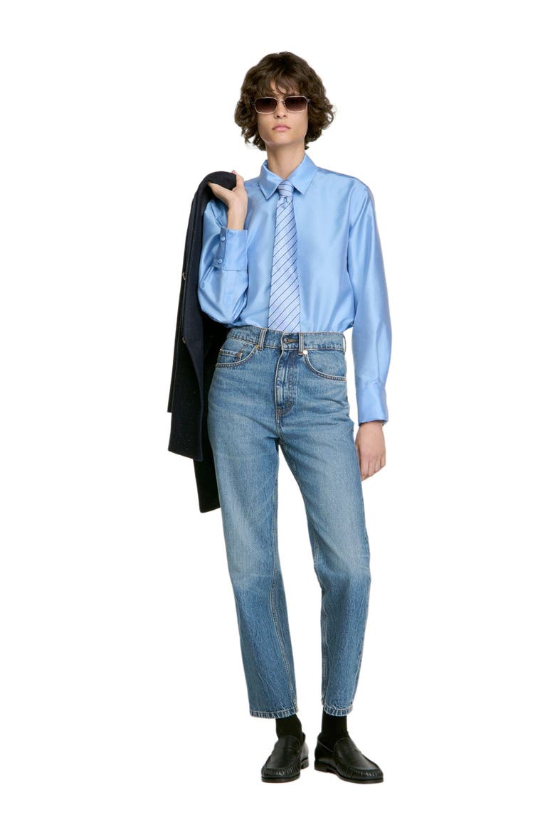 Jewellery detail satin shirt, Alternate, color, Sky blue