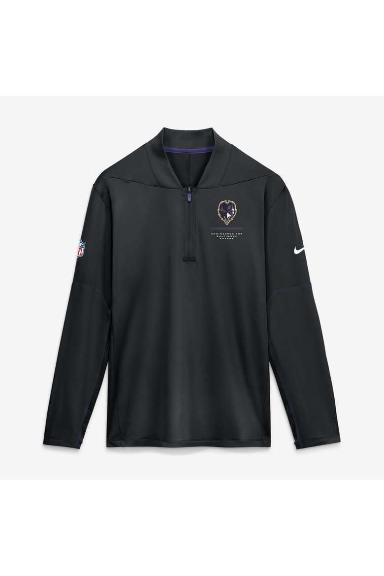Men's Nike Black Baltimore Ravens Sideline Logo Glory Midweight Dri-FIT Half-Zip Pullover, Main, color, Black
