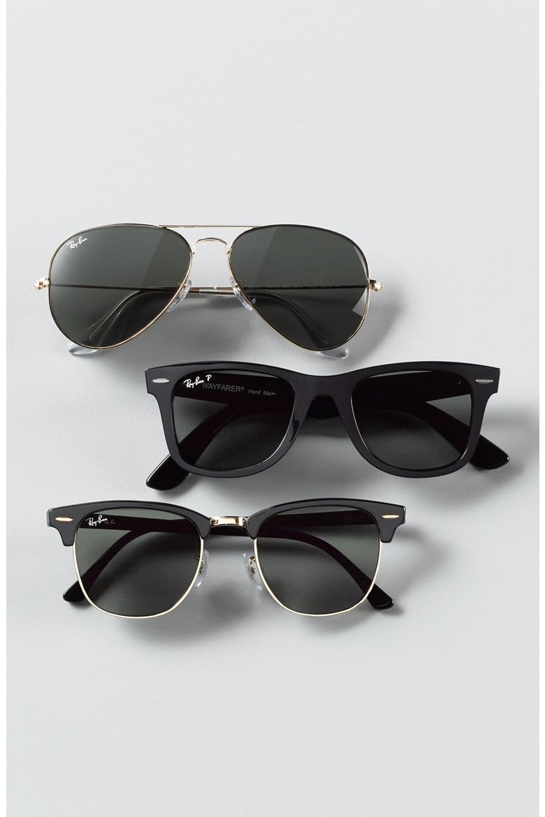 'Classic Wayfarer' 50mm Polarized Sunglasses, Alternate, color, BLACK/ GREEN P