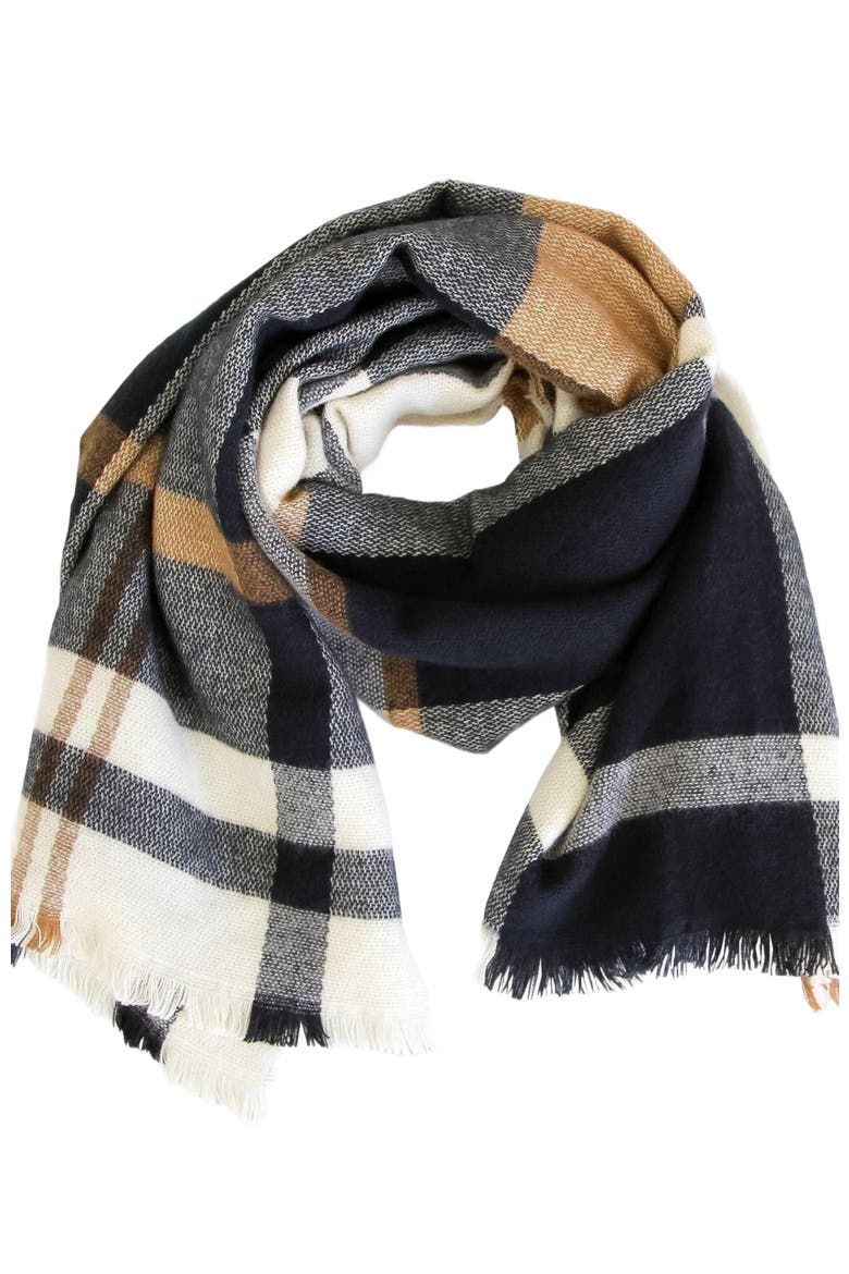 Staten Island Plaid Scarf, Main, color, Navy