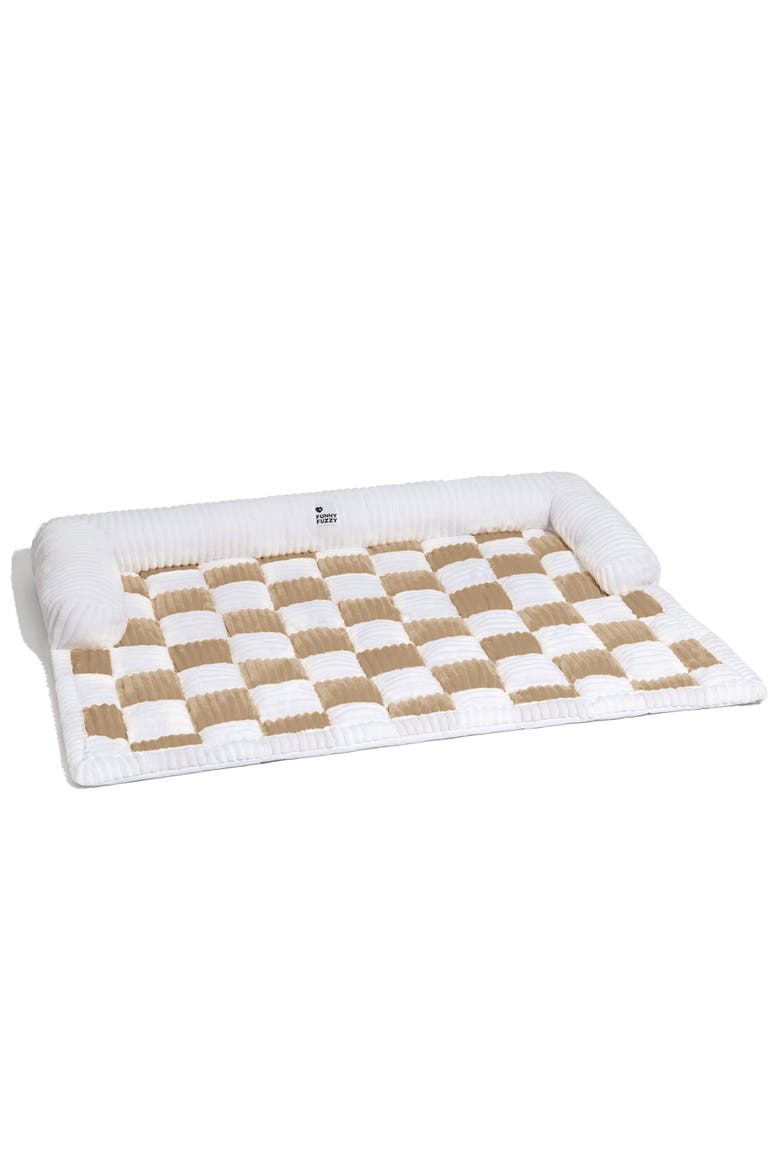 Cream Square Plaid Cozy Dog Mat Furniture Protector Cover, Main, color, Coffee