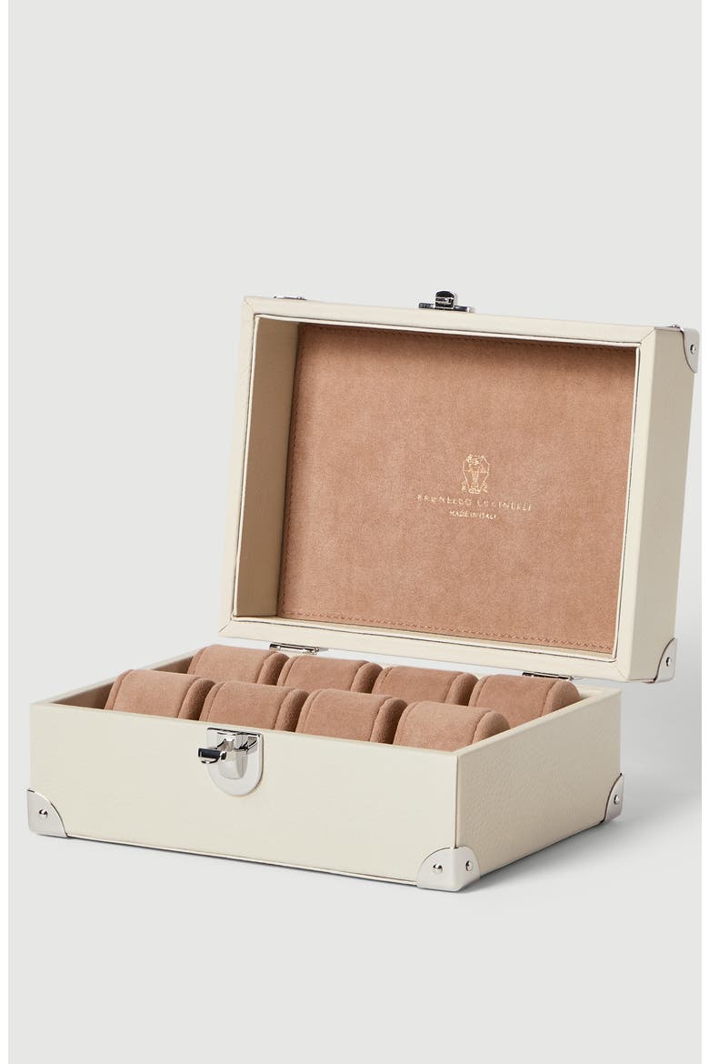 Grained calfskin watch box, Alternate, color, Ivory