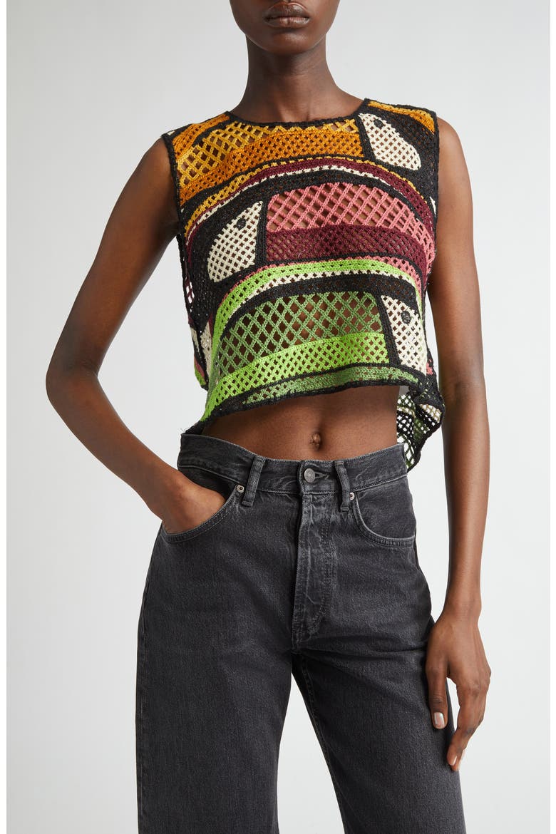Toucan Tree Open Back Crochet Crop Top, Main, color, DARK GREEN
