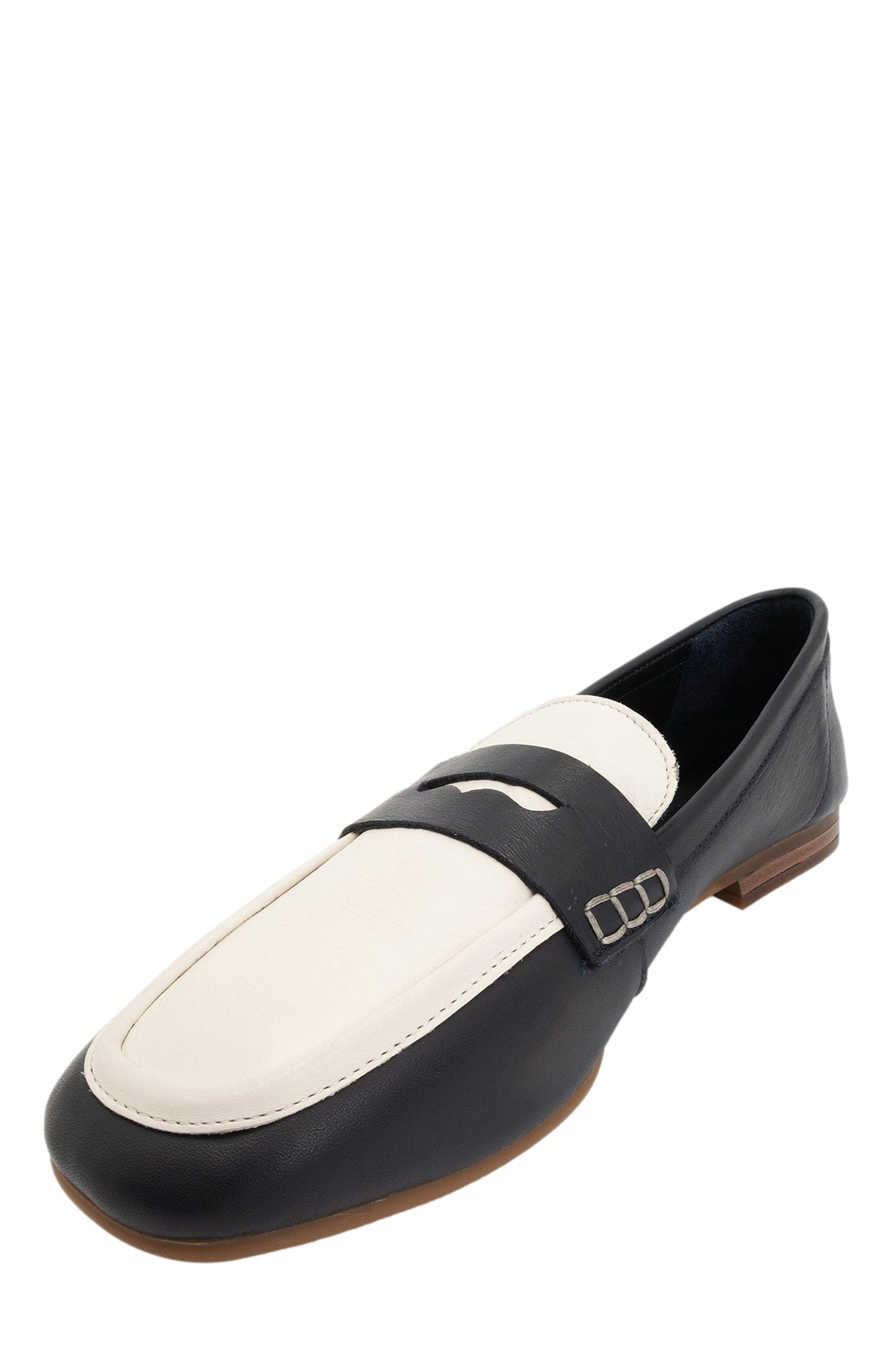 Skye Leather Loafers, Alternate, color, Navy Cream Leather