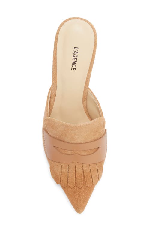 L'agence Bijou Ii Pointed Toe Kiltie Penny Loafer Mule In Brown