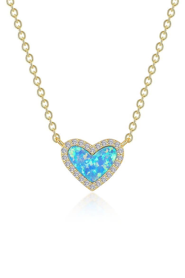 Simulated Blue Opal & Simulated Diamond Heart Pendant Necklace, Main, color, GOLD/BLUE