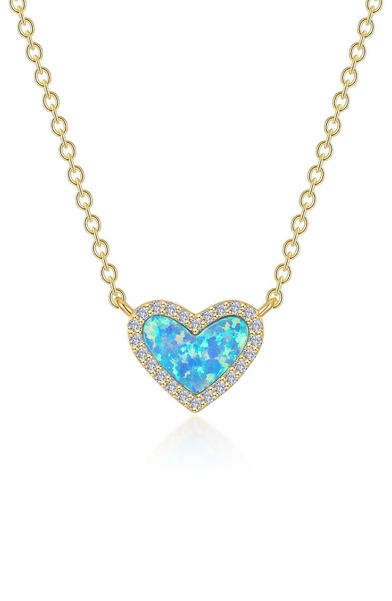 Lafonn Simulated Blue Opal & Simulated Diamond Heart Pendant Necklace, Main, color, Gold/Blue