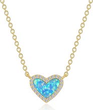 Lafonn Simulated Blue Opal & Simulated Diamond Heart Pendant Necklace