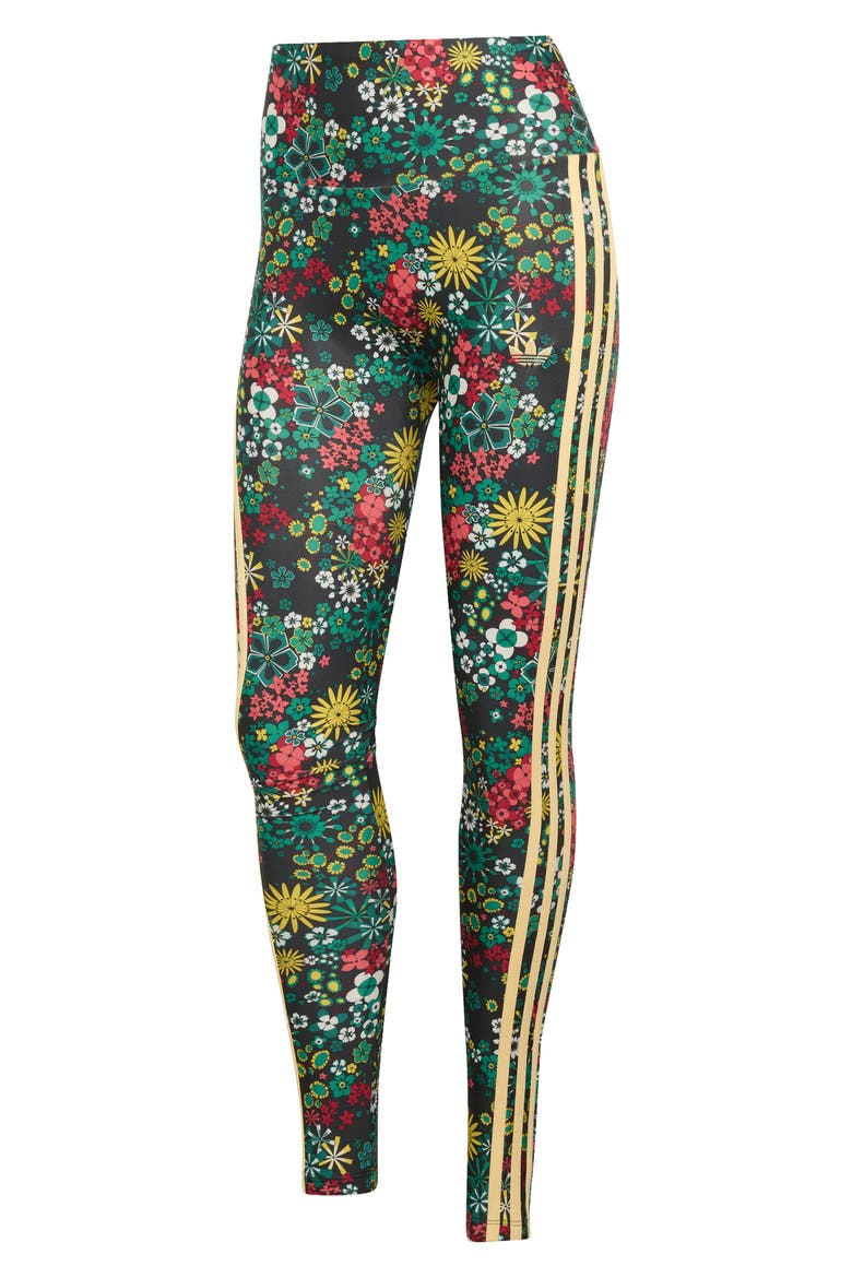 3S Floral Print Leggings, Alternate, color, BLACK/ BOLD GREEN