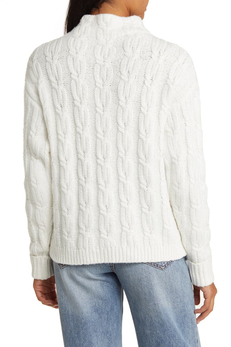 Cable Knit Funnel Neck Sweater, Alternate, color, IVORY CLOUD