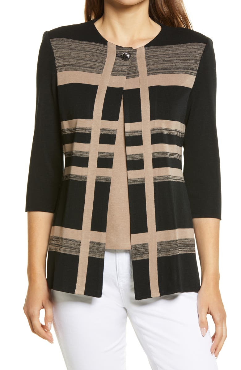 Ming Wang Mix Stripe Sweater Jacket, Main, color, 