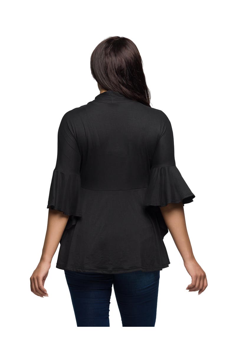 Tie Front Bell Sleeve Cardigan, Alternate, color, Black