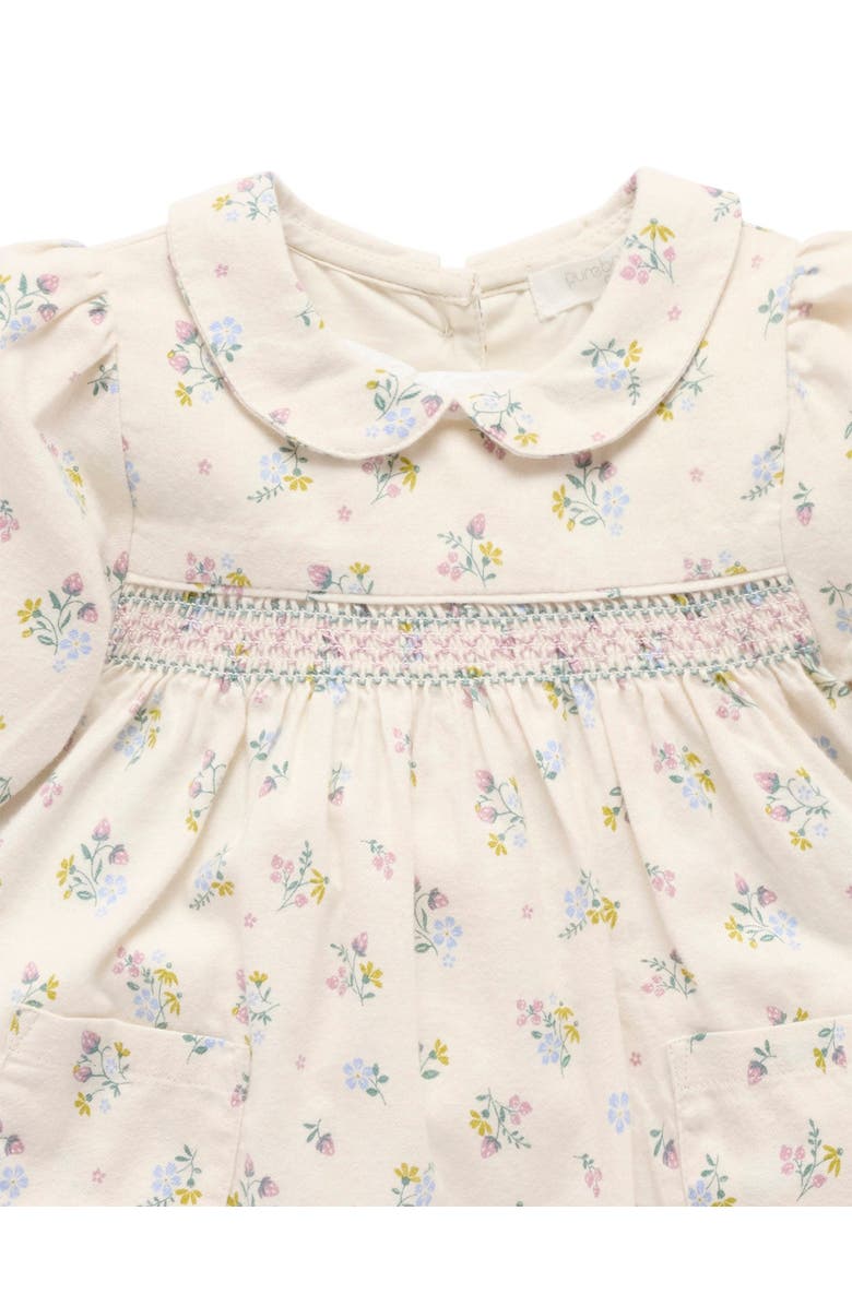 Purebaby Smocked Dress, Alternate, color, Wheat Strawberry Blossom Print