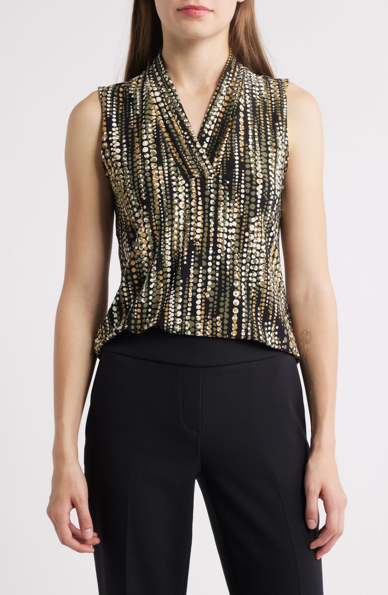 Anne Klein Printed Triple Pleat Sleeveless Top, Main, color, 