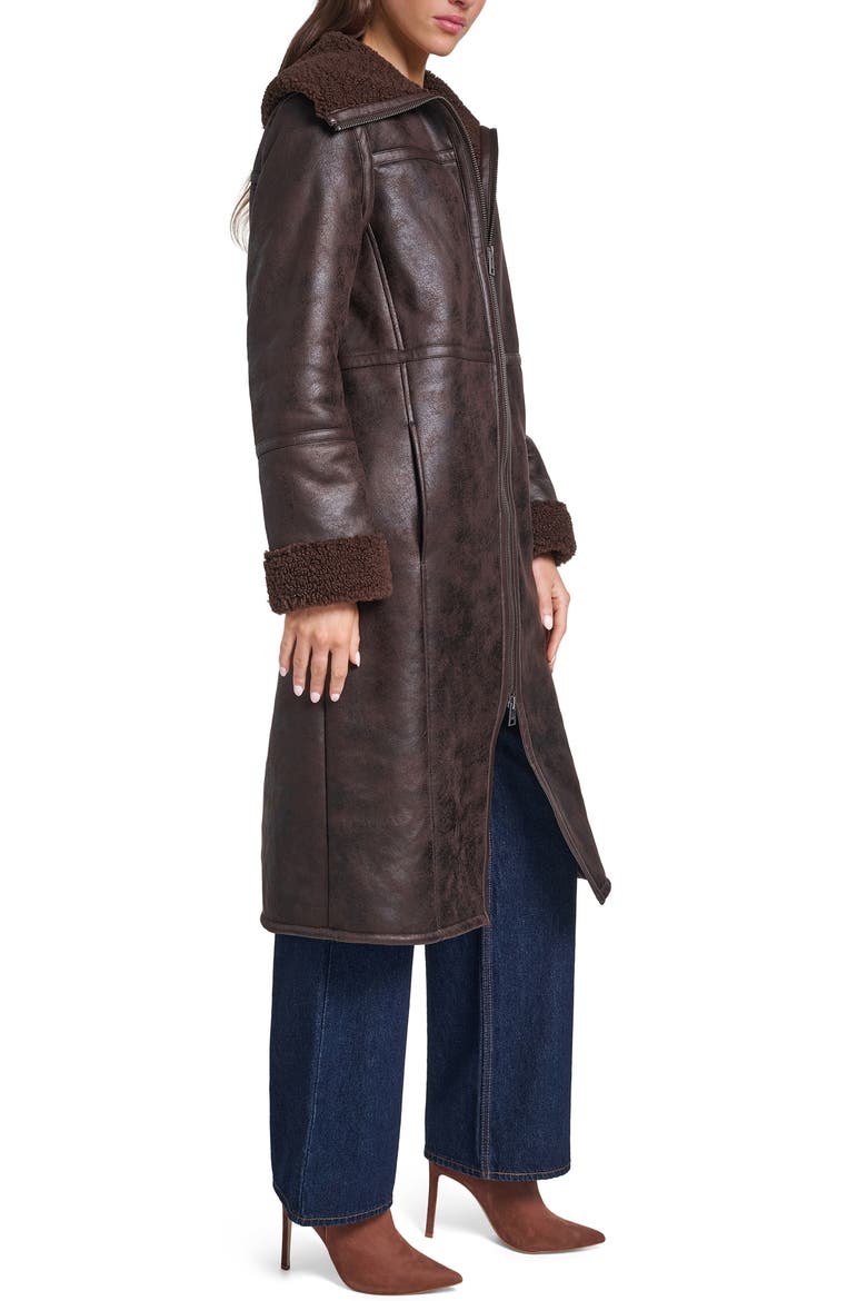 Faux Shearling Coat, Alternate, color, JAVA