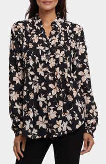 Pleated Yoke Long Sleeve Peasant Blouse