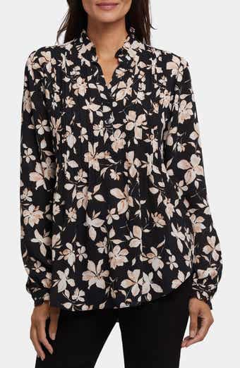 Pleated Yoke Long Sleeve Peasant Blouse