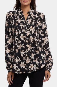 NYDJ Pleated Yoke Long Sleeve Peasant Blouse